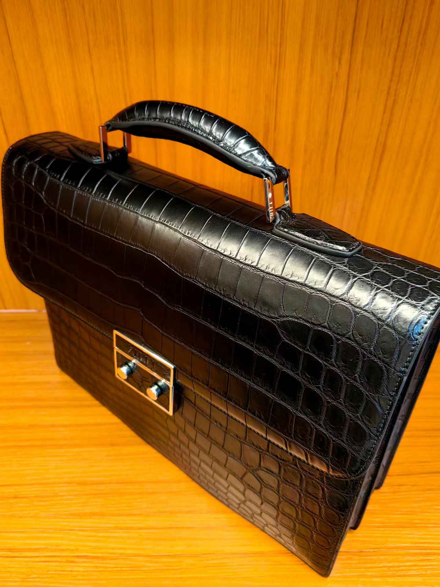Genuine Crocodile Skin Leather Briefcase Bag Black
