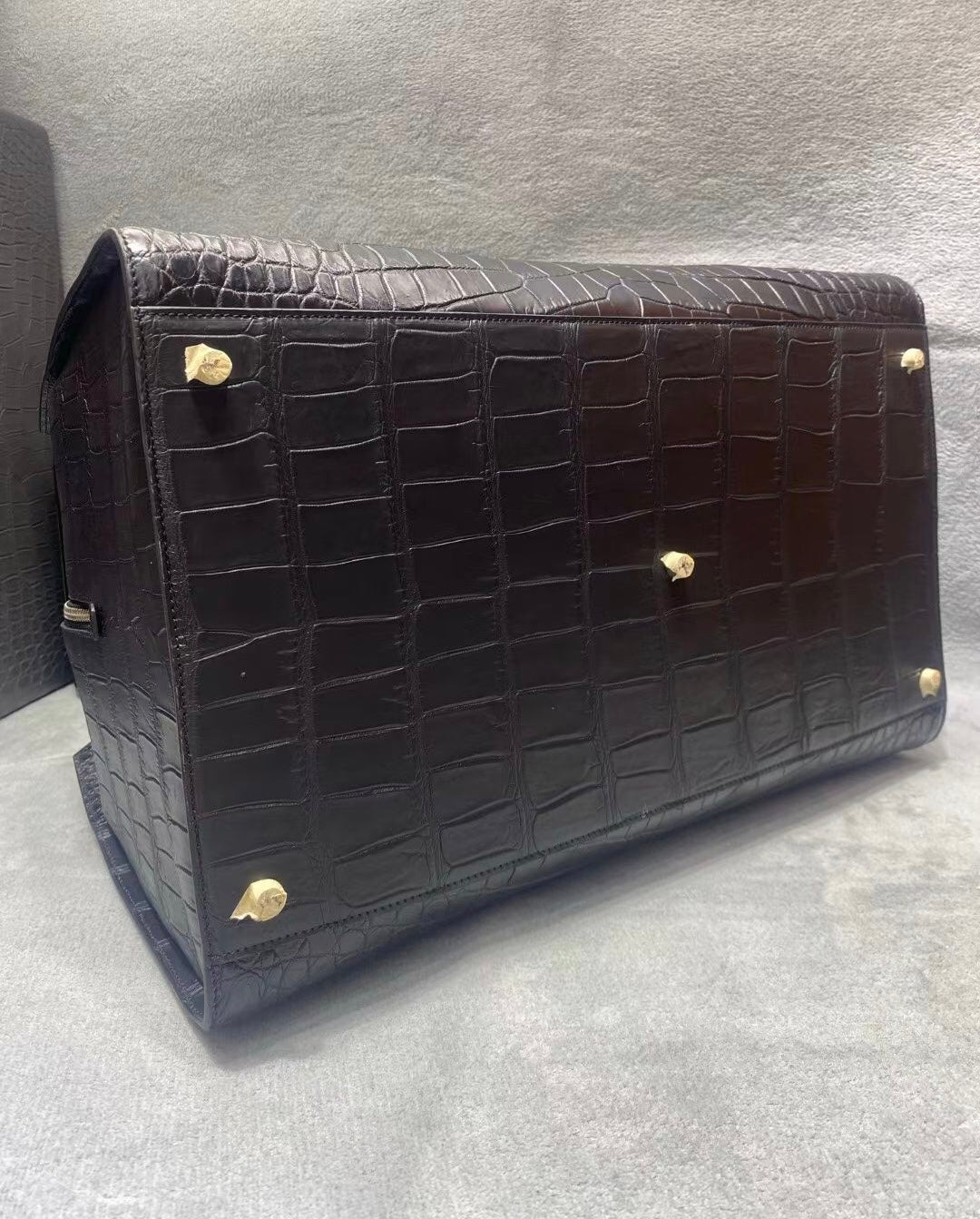 Crocodile Skin Leather Travel Duffle Bag Matt Black