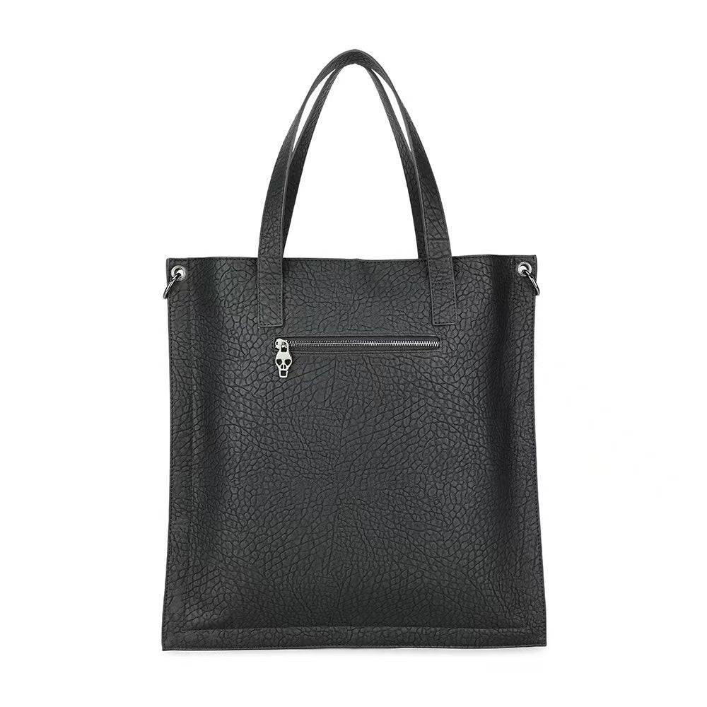 Large Rossie Viren 3D studded skull shopper bag with bold skull design and sturdy handles, suitable for daily use and stylish accessorizing.