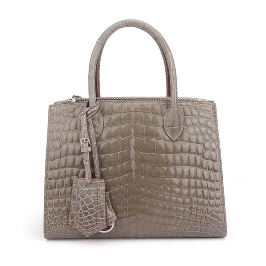 Beaded High Shiny Crocodile Skin Leather Cross Body Top Handle Bags
