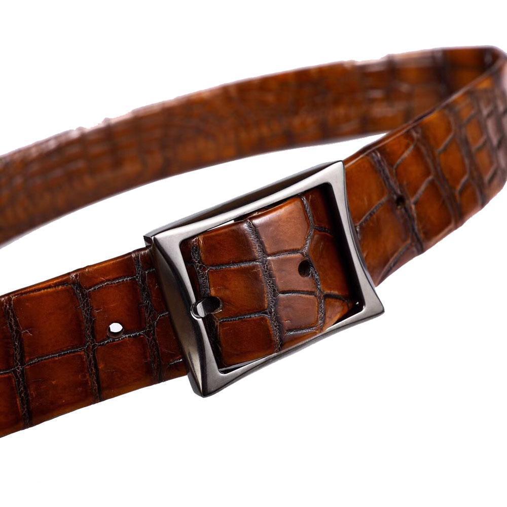 Vintage Rossie Viren men's crocodile leather belt with double-sided design and stainless steel buckle.
