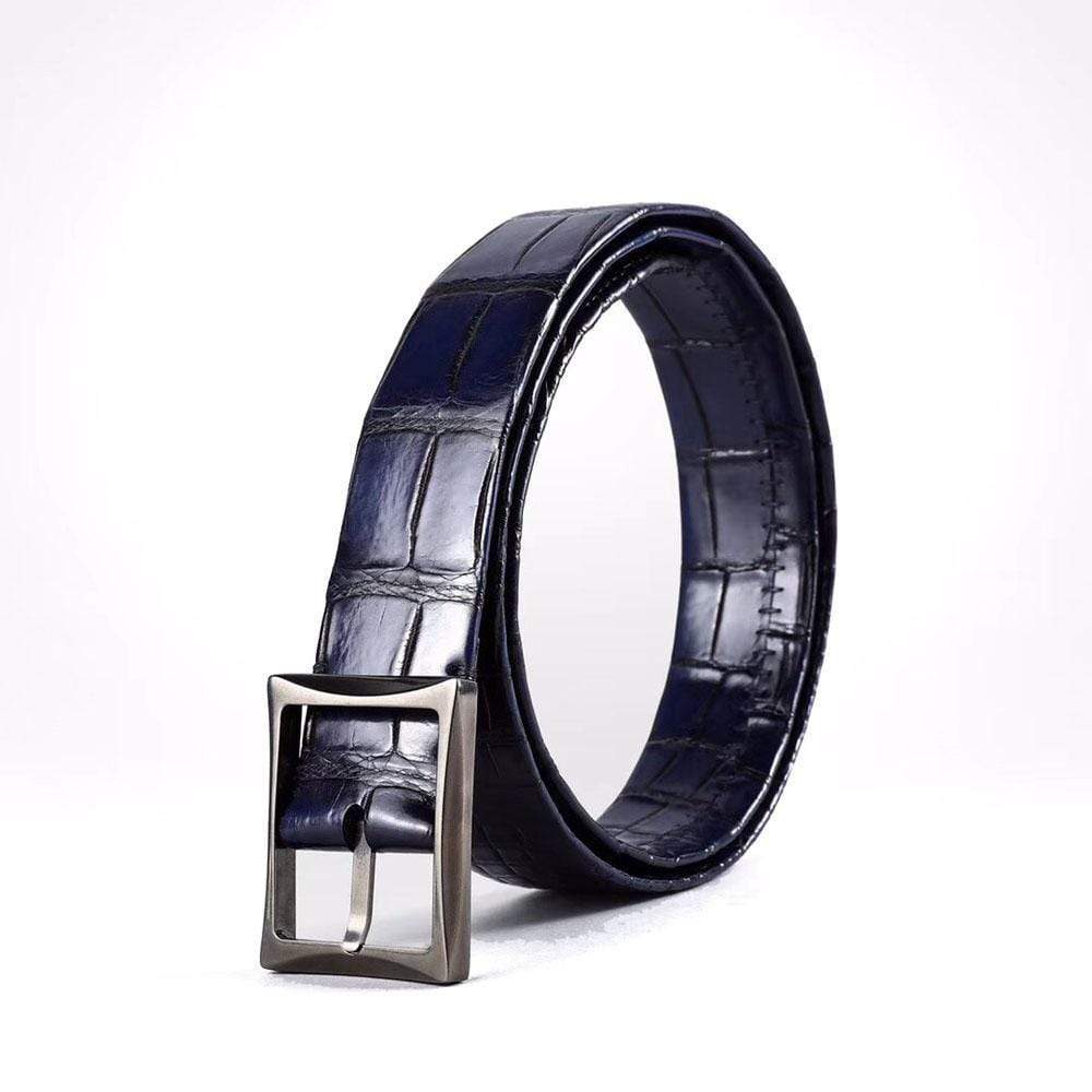Men's vintage genuine crocodile leather belt with double sides and stainless steel buckle by Rossie Viren.