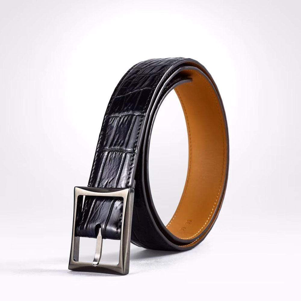 Men's vintage genuine crocodile leather belt with stainless steel buckle, single side design, by Rossie Viren.
