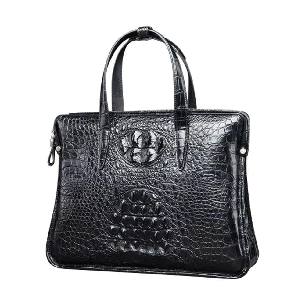 Rossie Viren genuine crocodile leather briefcase with handles, designed for laptops and men's work use.