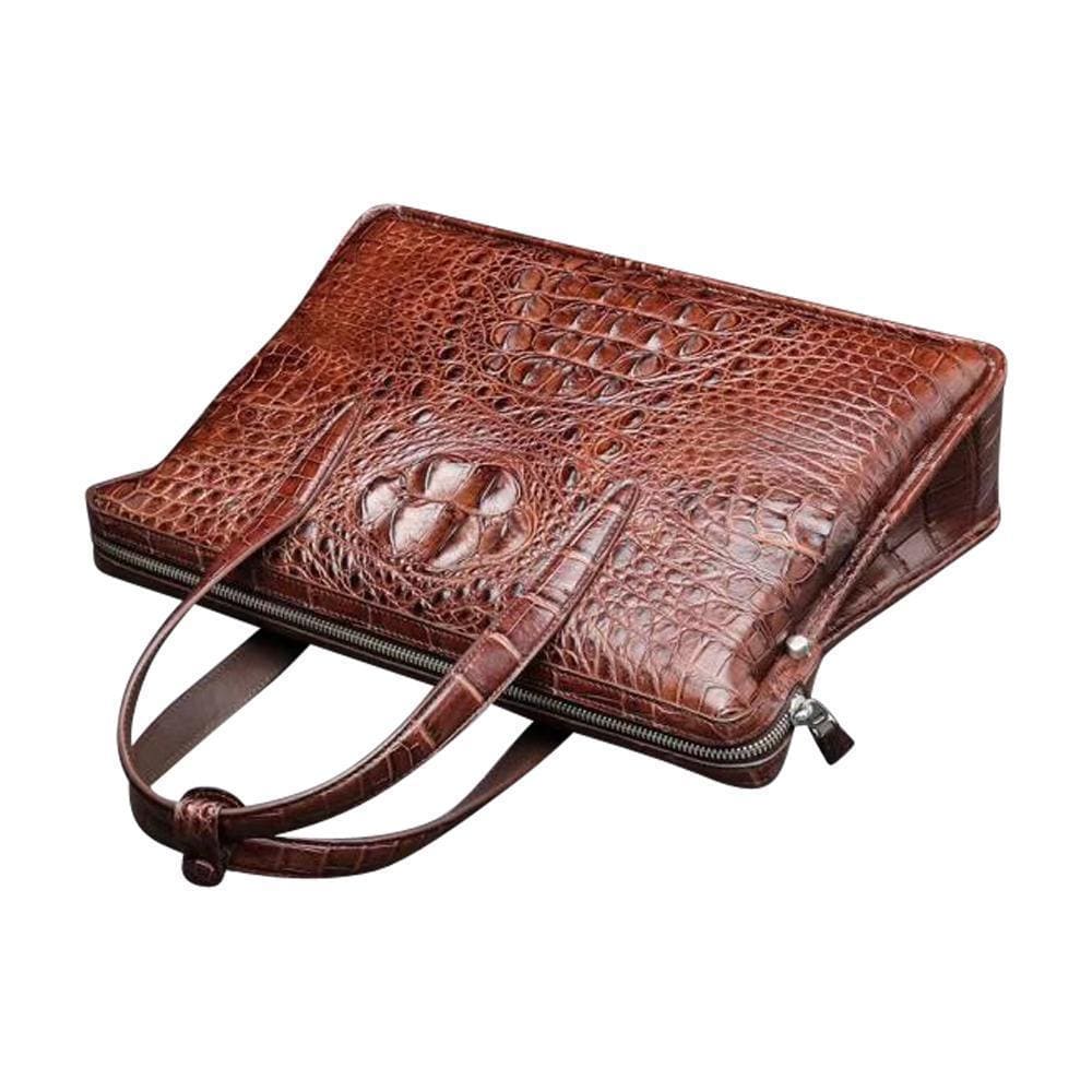 Rossie Viren genuine crocodile leather briefcase with a sleek design, ideal for laptops and professional use.