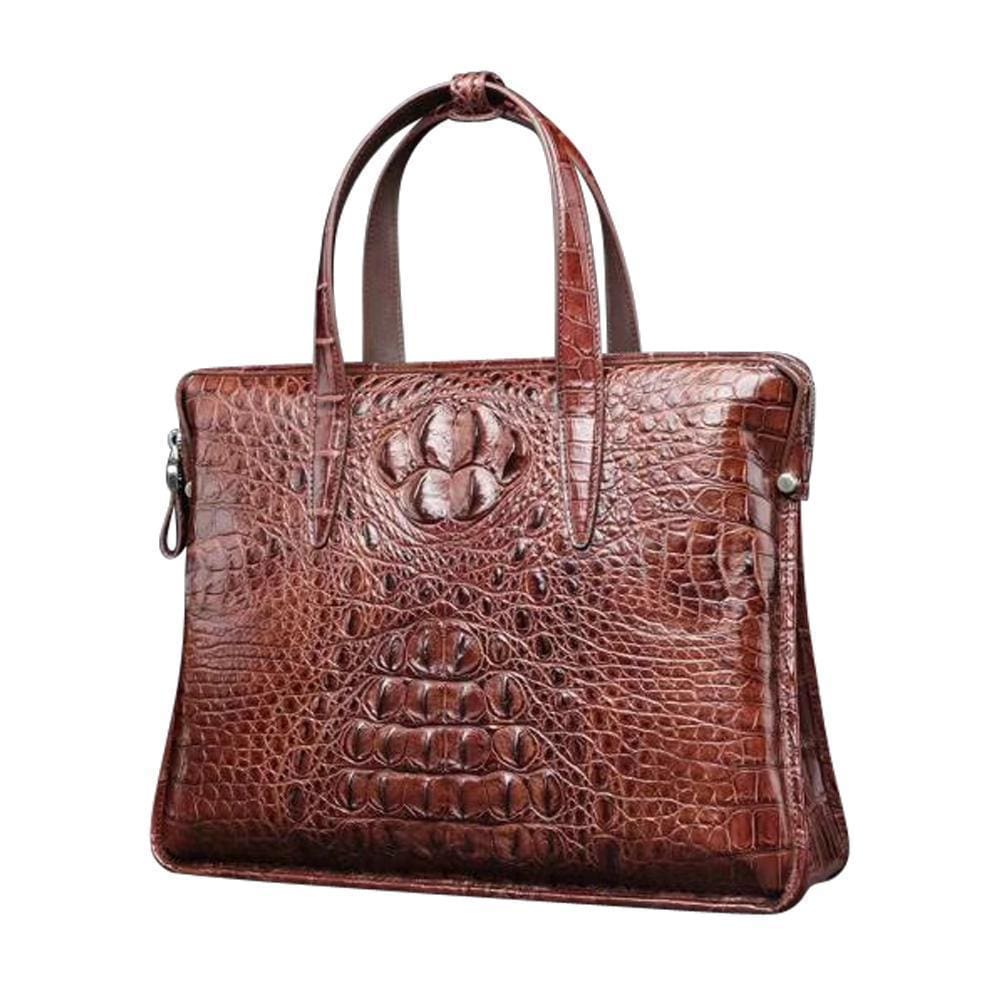 Rossie Viren classic genuine crocodile leather briefcase with laptop compartment and men's book bag design.