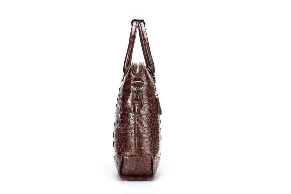 Rossie Viren crocodile leather laptop briefcase with cross-body strap, designed for men, classic genuine leather business bag.