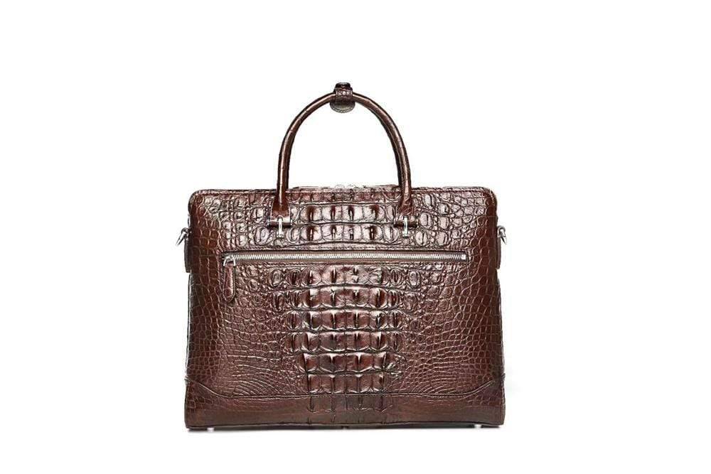 Rossie Viren crocodile leather laptop briefcase with cross-body strap, classic design for men, ideal for business and professional use