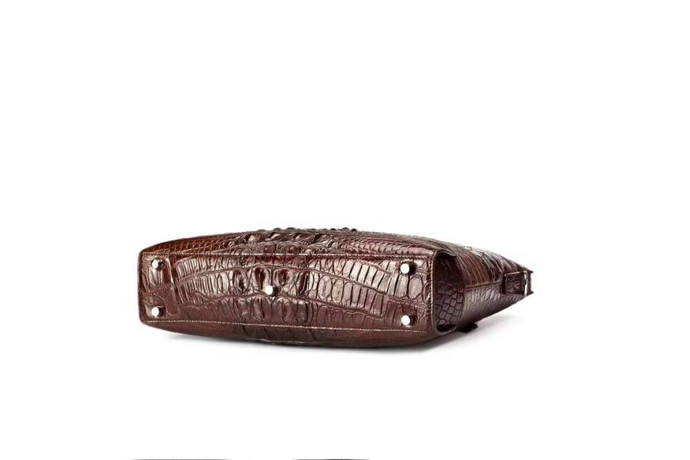 Rossie Viren crocodile leather laptop briefcase with cross-body strap, stylish business bag for men.