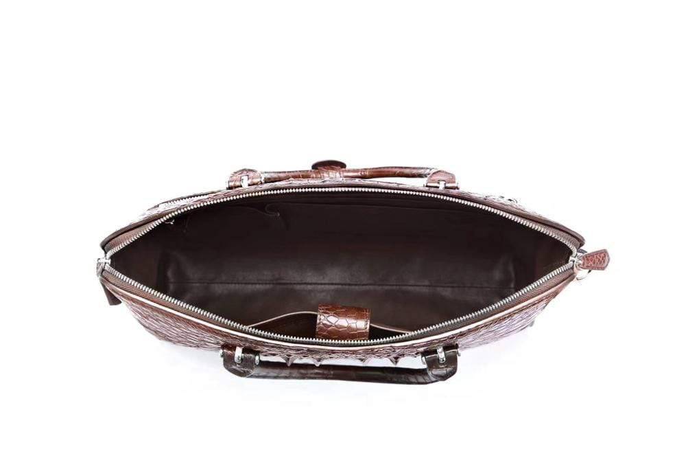 Rossie Viren crocodile leather laptop briefcase with cross-body strap, classic business bag for men, genuine leather craftsmanship.