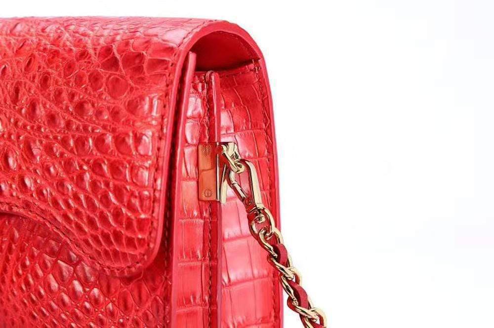 Rossie Viren crocodile leather flap chain handbag with clutch and crossbody strap, stylish and elegant for versatile wear.