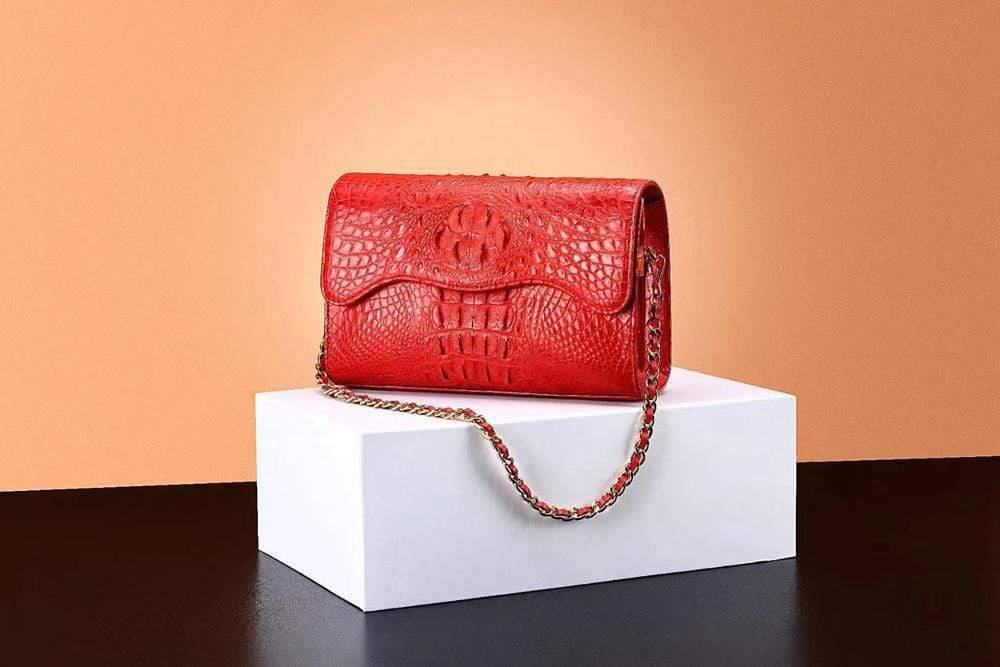 Rossie Viren crocodile leather flap chain bag with clutch and crossbody strap, stylish handbag with elegant design.