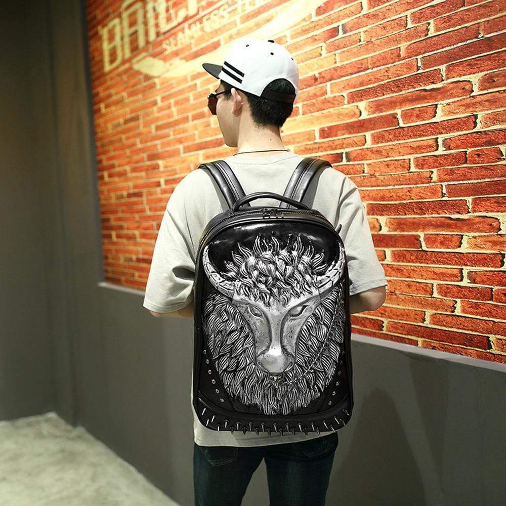 Rossie Viren Cow Head 3D PU Leather Casual Laptop Backpack for school, featuring a detailed cow head design, suitable for boys and girls.
