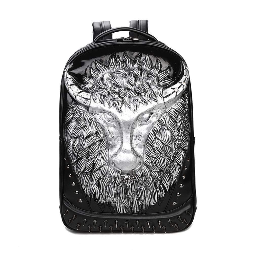 Rossie Viren Cow Head 3D PU Leather Casual Laptop Backpack, stylish school bag for boys and girls with a unique cow design.