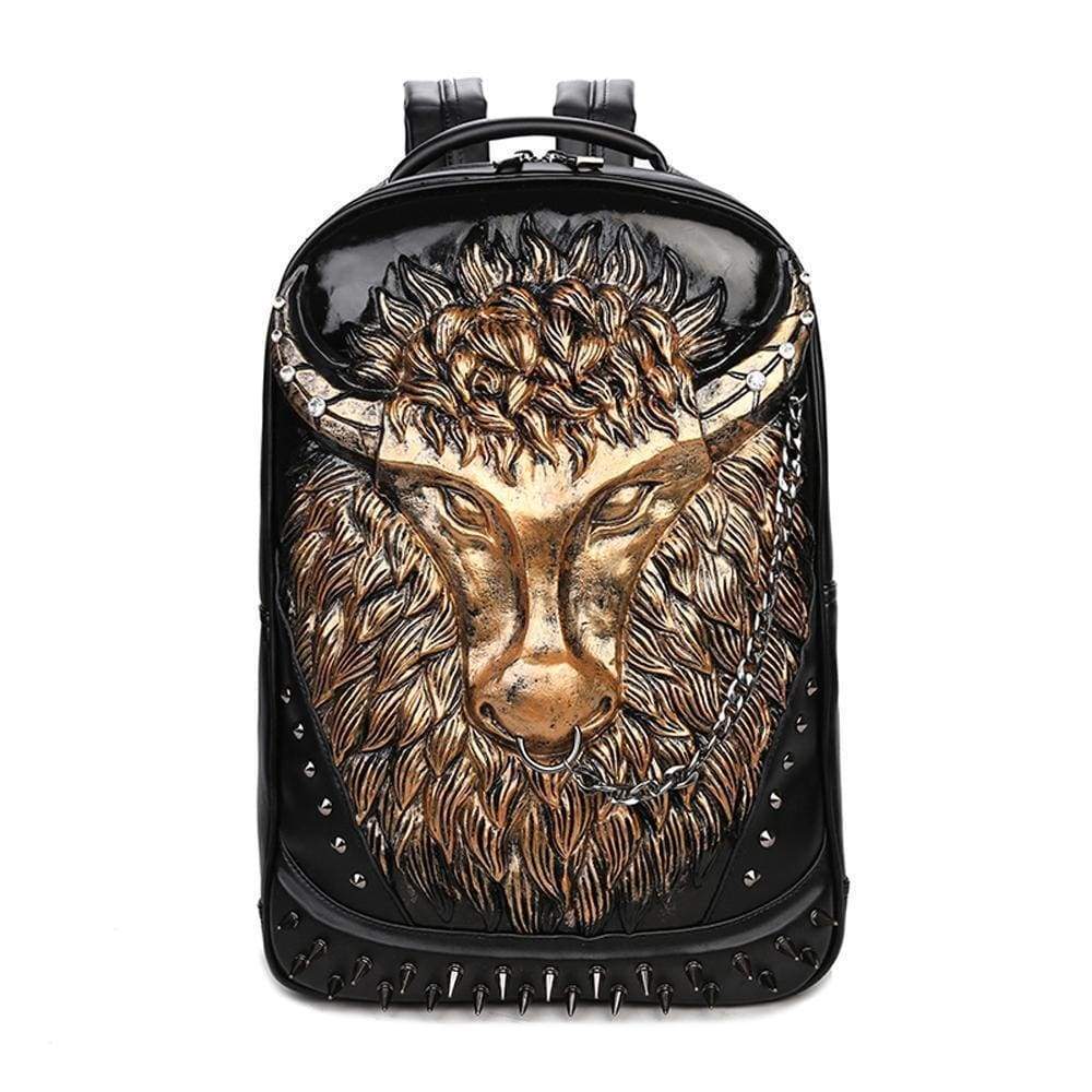 Rossie Viren Cow Head 3D PU Leather Casual Laptop Backpack, school bag for boys and girls with detailed cow-head design.