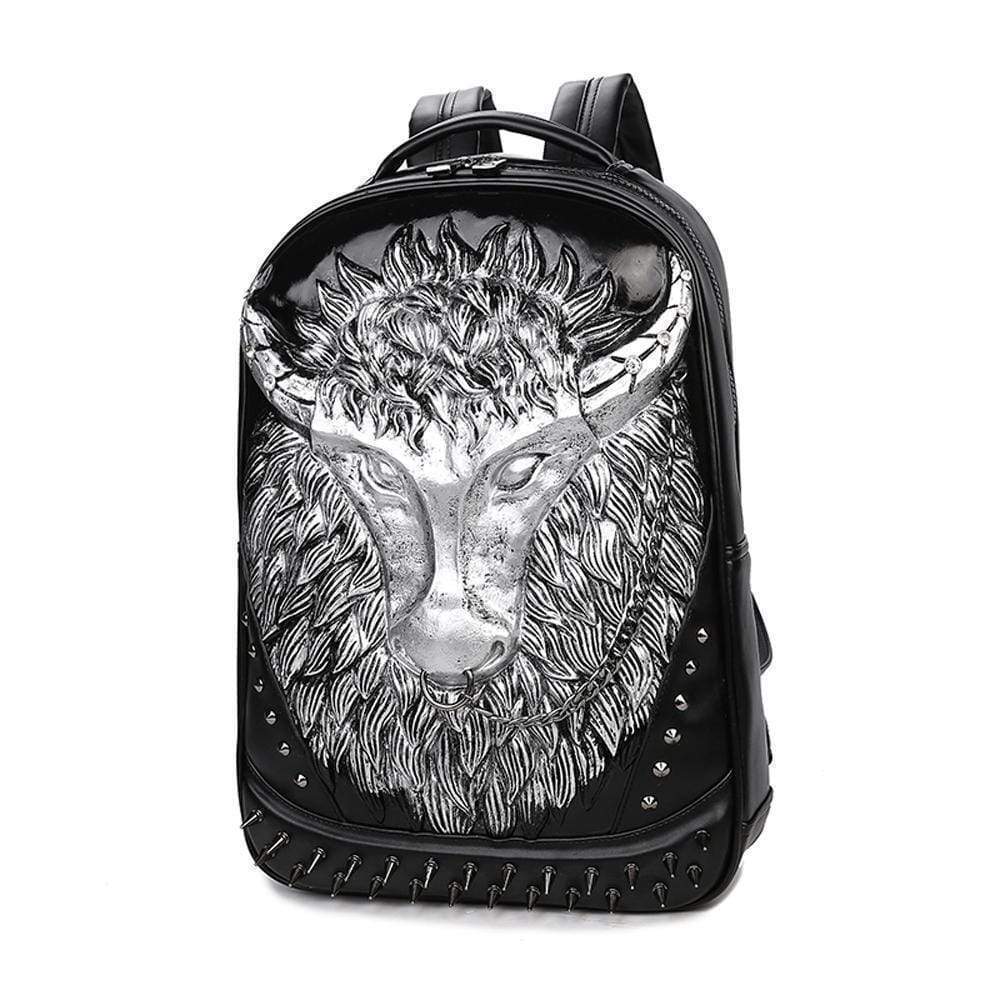 Rossie Viren cow-head 3D PU leather casual laptop backpack with a fun cow design, ideal for school and everyday use.