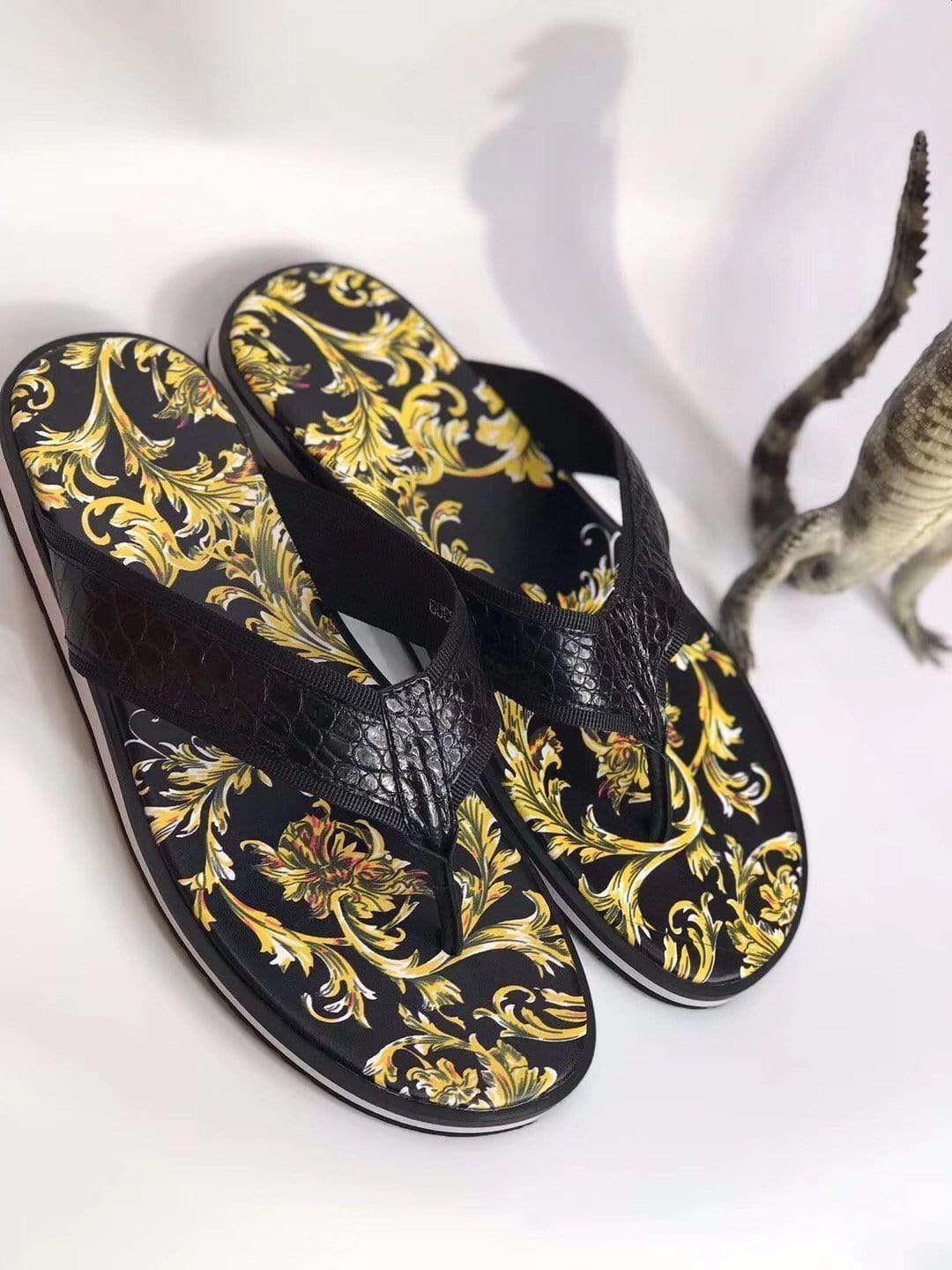 Rossie Viren crocodile belly leather slipper showing textured crocodile pattern and classic slip-on shoe design.