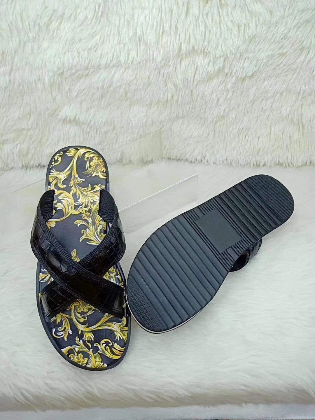 Rossie Viren crocodile belly leather slipper, stylish shoes with textured crocodile pattern, comfortable slip-on design.