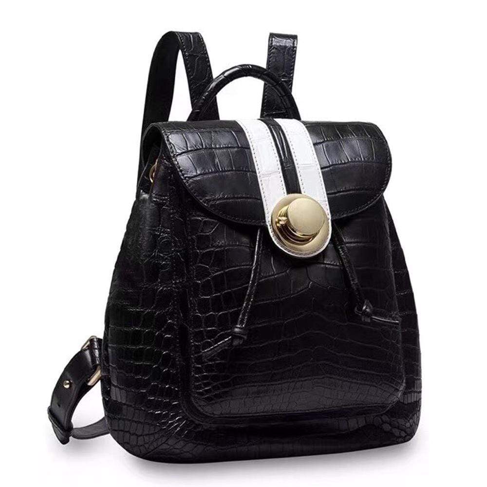 Rossie Viren crocodile belly leather women's backpack handbag with textured crocodile pattern and adjustable straps.