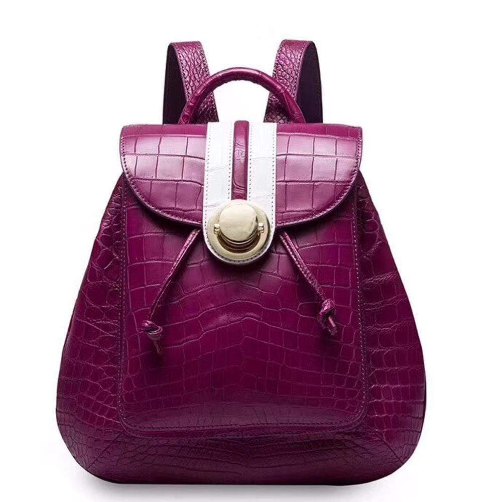 Rossie Viren crocodile belly leather women's handbag backpack with textured crocodile pattern and adjustable straps.
