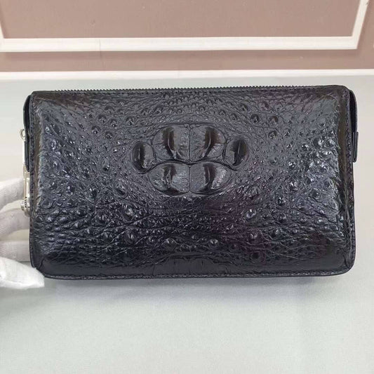 Crocodile Bone Leather Clutch Bag With Band String Black