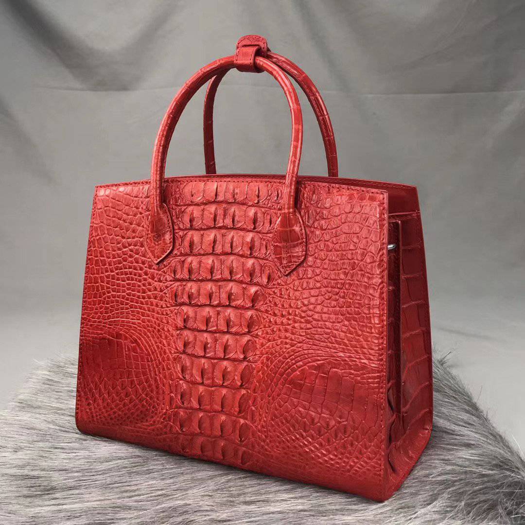 Rossie Viren crocodile bone leather top handle handbag with a sleek design and textured crocodile pattern.