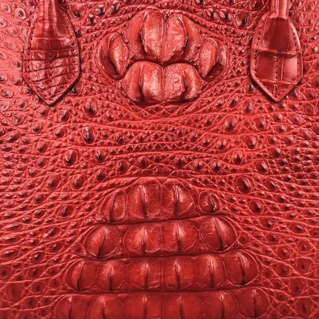 Rossie Viren crocodile bone leather handbag with top handle, featuring a sleek and textured crocodile skin design.