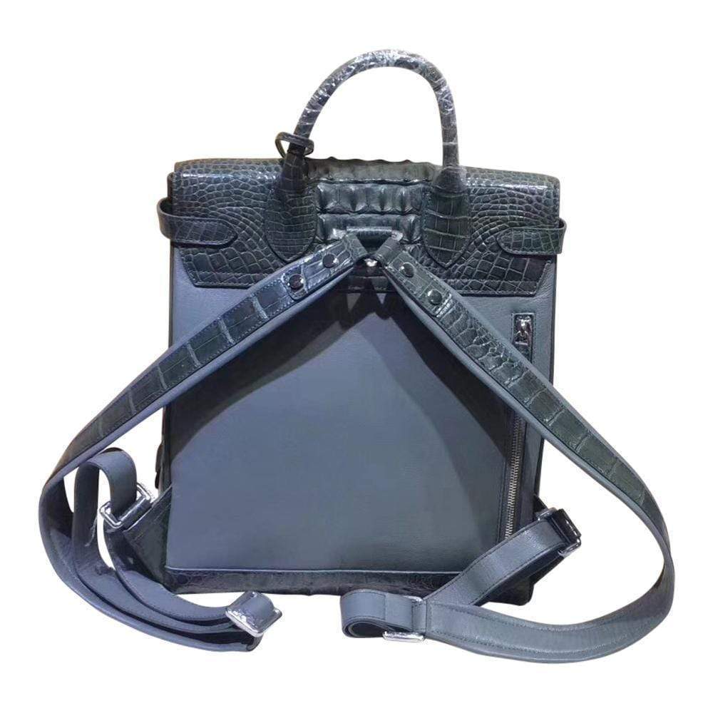 Rossie Viren crocodile leather backpack handbag with textured crocodile pattern and sturdy shoulder straps.