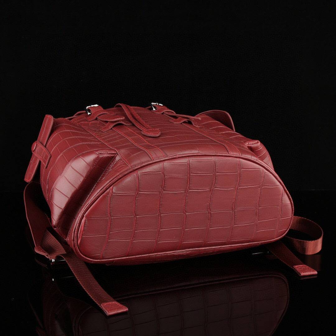 Rossie Viren crocodile leather backpack in wine red with textured crocodile pattern, stylish and durable for everyday use