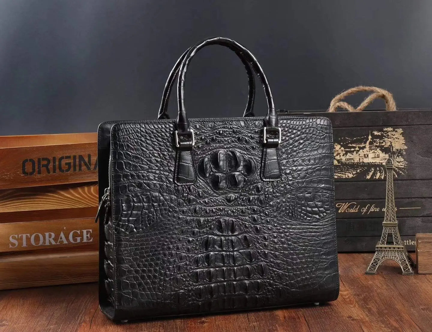 Rossie Viren crocodile leather briefcase handbag with sturdy handle and sleek design for professional use
