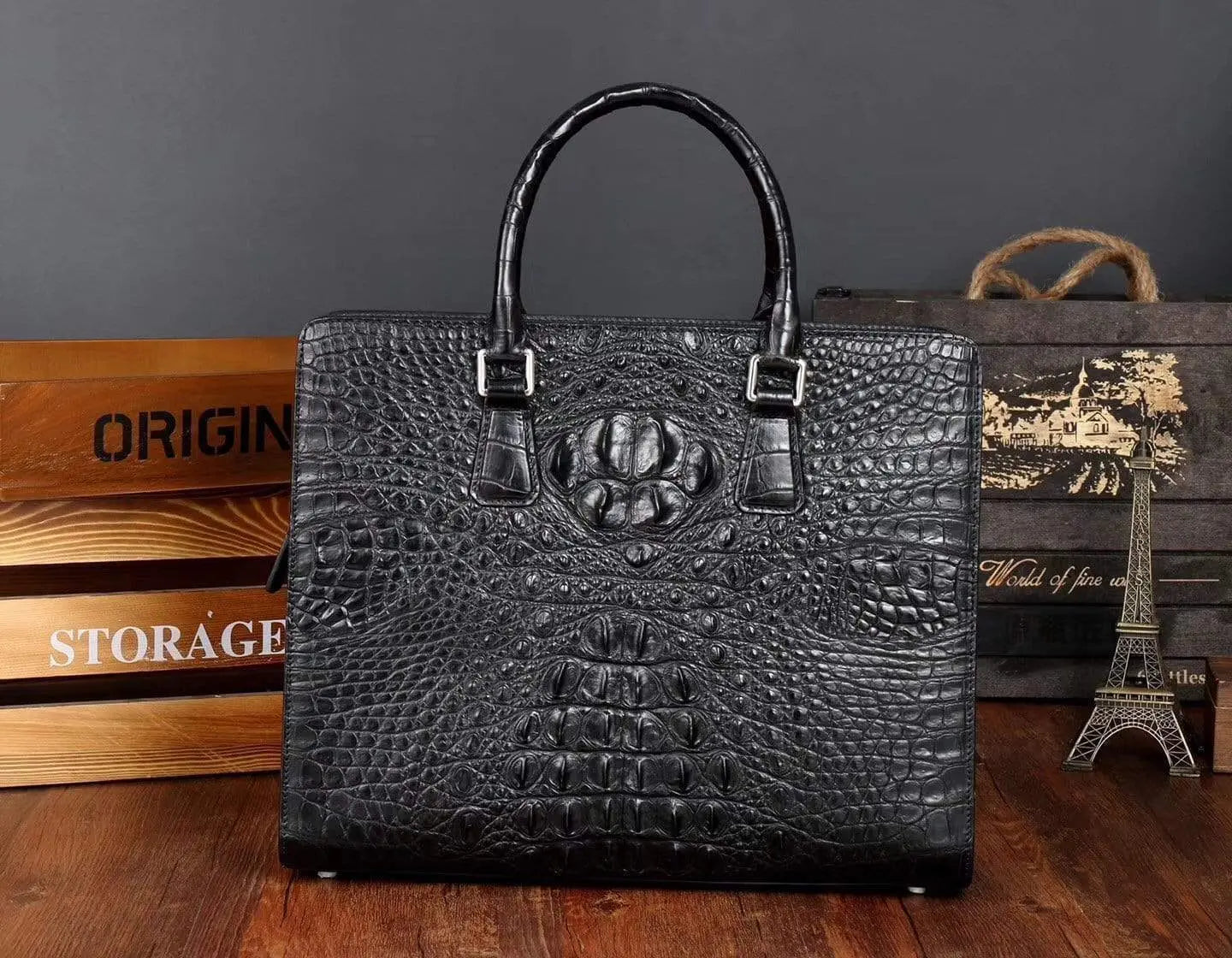 Rossie Viren crocodile leather briefcase handbag with sleek design and textured crocodile pattern, suitable for professional use.