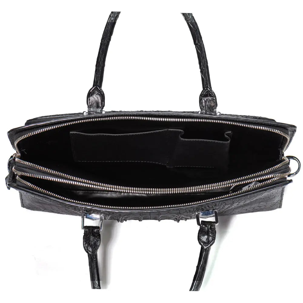 Rossie Viren crocodile leather briefcase handbag with handles, designed for laptops and computers, stylish and durable.