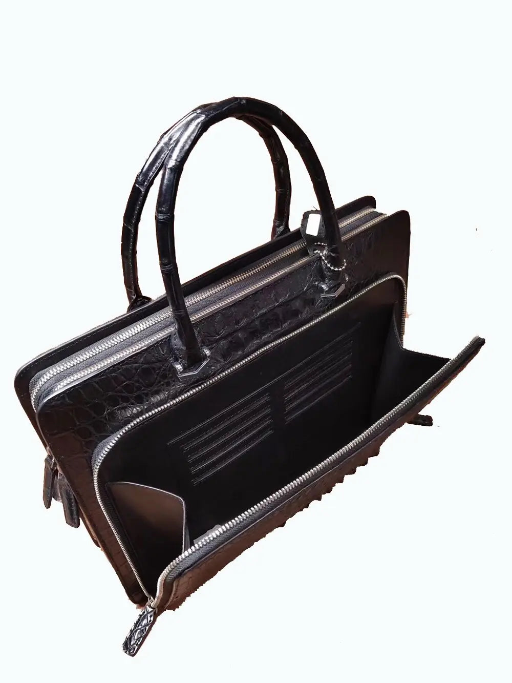 Rossie Viren crocodile leather briefcase handbag with laptop compartment, stylish and durable for professional use.