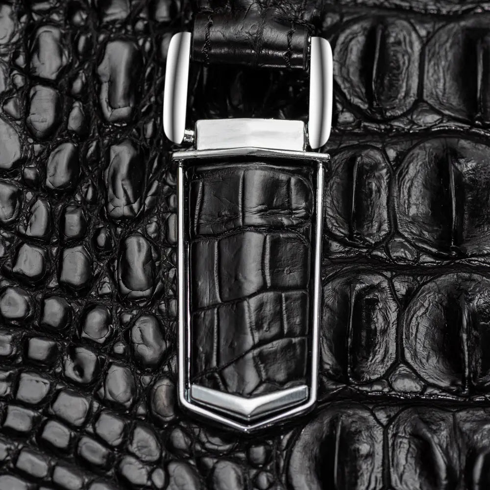 Rossie Viren crocodile leather briefcase handbag designed for laptops and computers, with a sleek, professional look.
