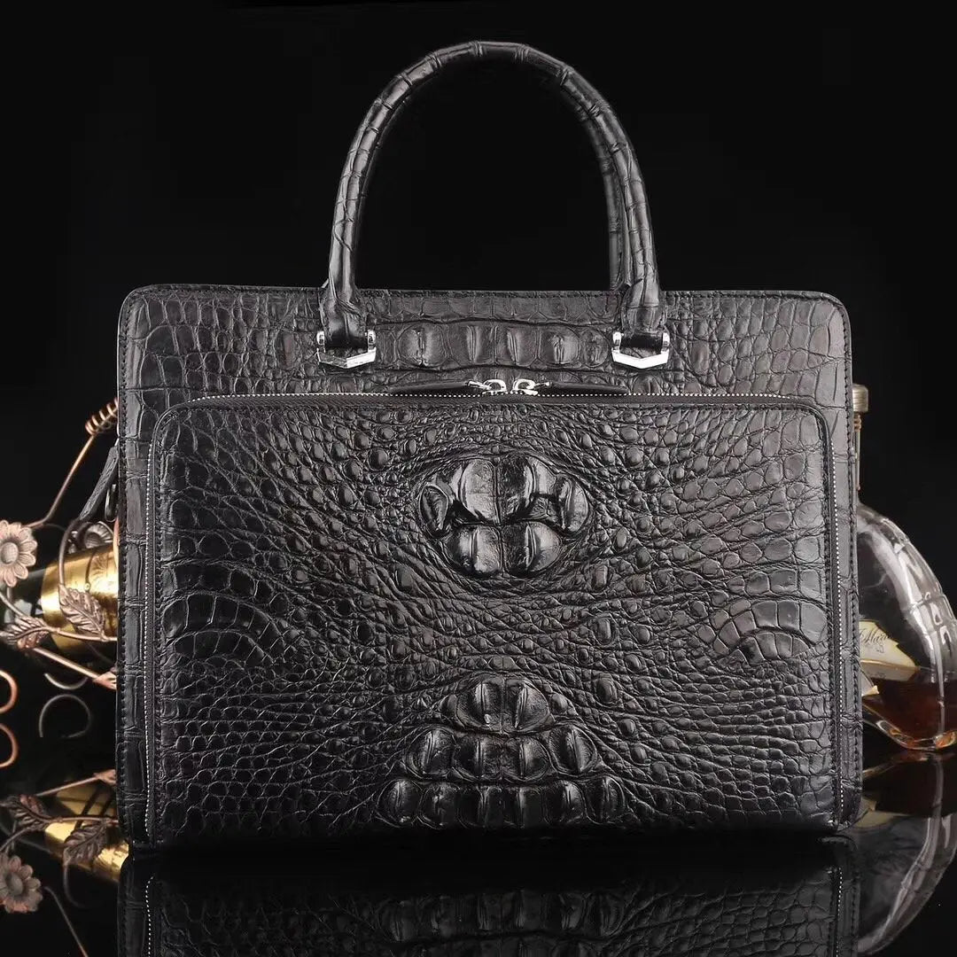 Rossie Viren crocodile leather briefcase handbag with a sleek design, ideal for carrying laptops and computers.