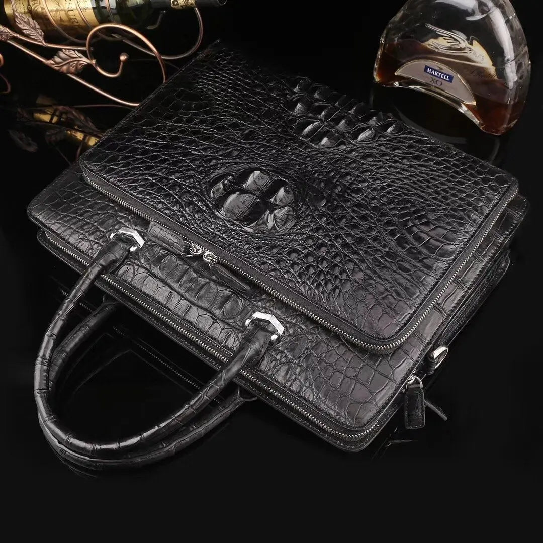 Rossie Viren crocodile leather briefcase handbag with a sleek design, perfect for carrying laptops and computers.