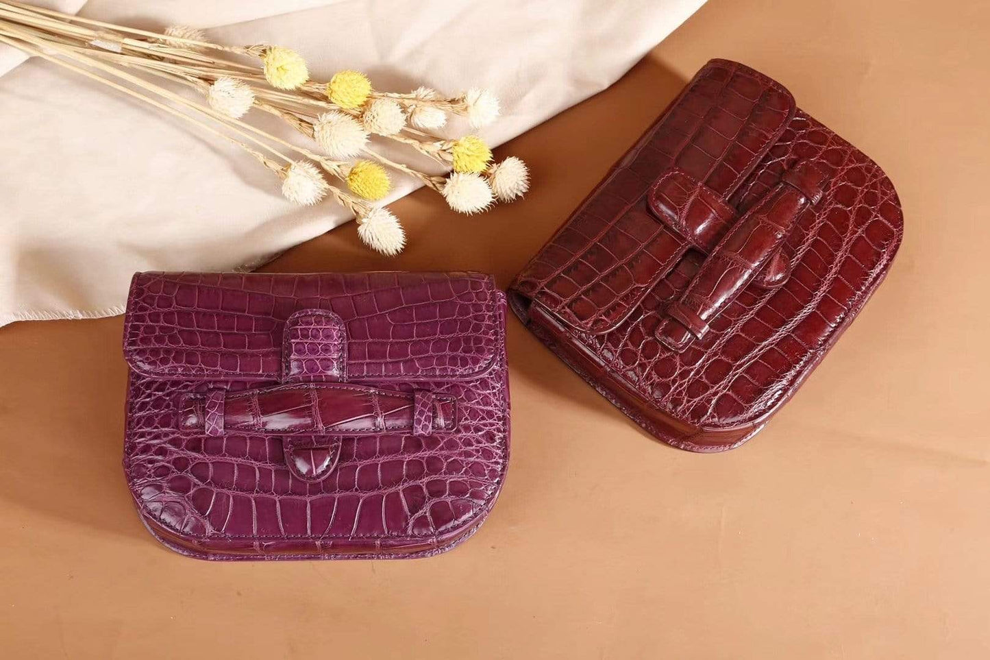 Crocodile leather waist belt messenger bag for girls by Rossie Viren, featuring a sleek crocodile pattern and compact design.
