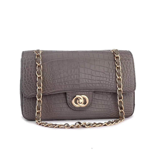 Crocodile Leather Classic Flap Chain Shoulder Bags For Women Grey