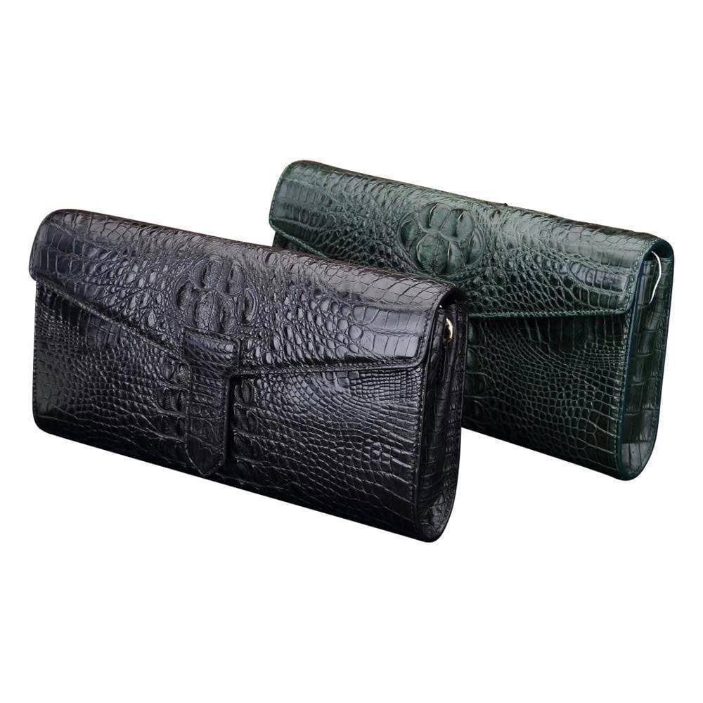 Rossie Viren crocodile leather clutch bag, stylish evening and shopping bag with textured crocodile finish, elegant and compact.