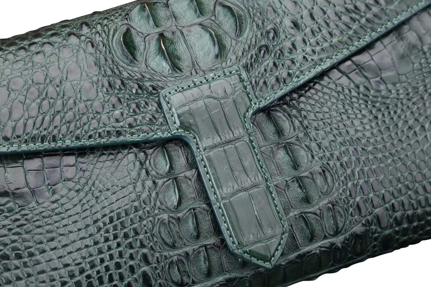 Rossie Viren crocodile leather clutch, evening bag and shopping clutch with textured crocodile pattern and sleek design