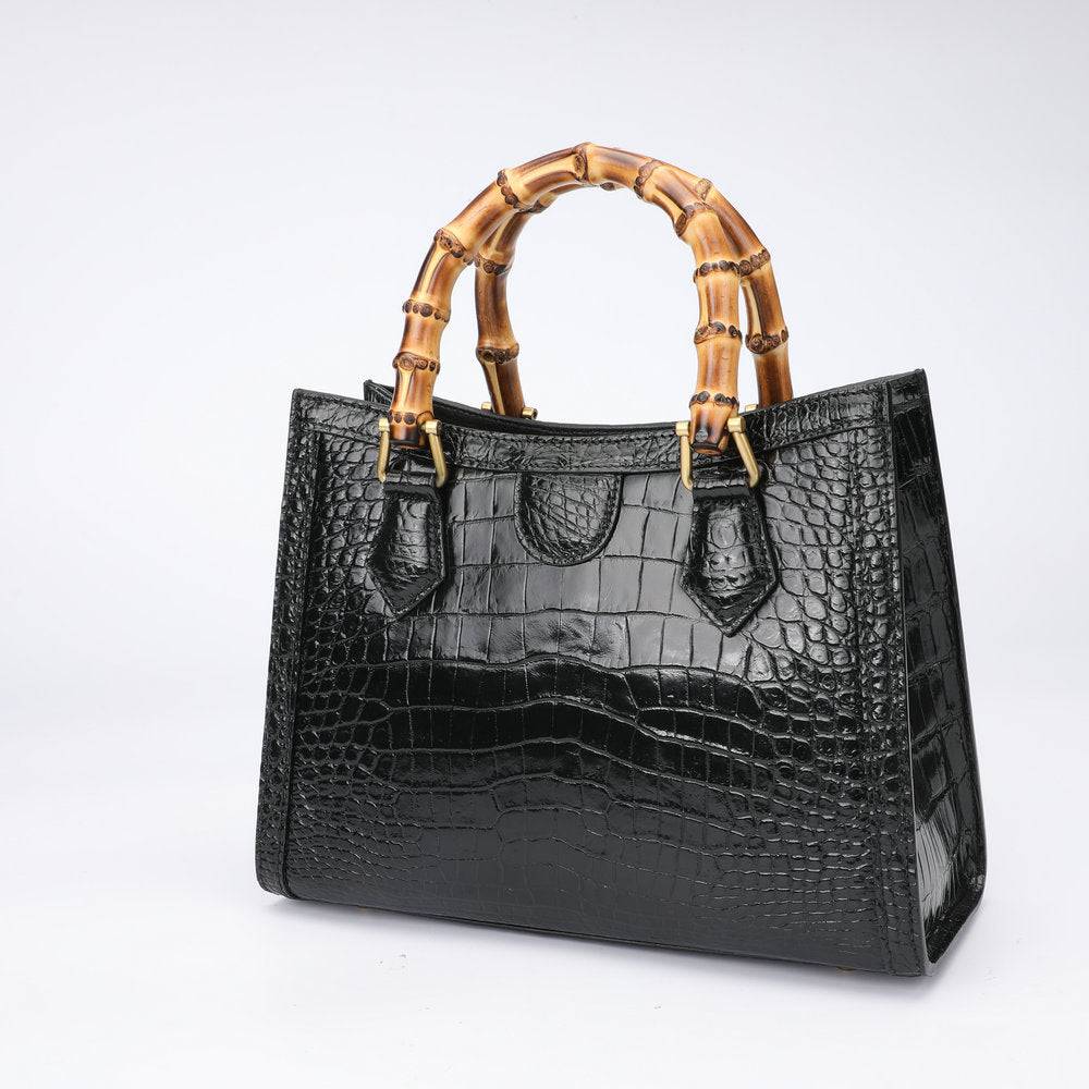 Rossie Viren crocodile leather micro top handle cross body handbag with large design and adjustable strap