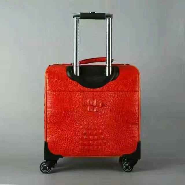 Rossie Viren crocodile leather trolley case with textured crocodile pattern, durable leather suitcase for travel.