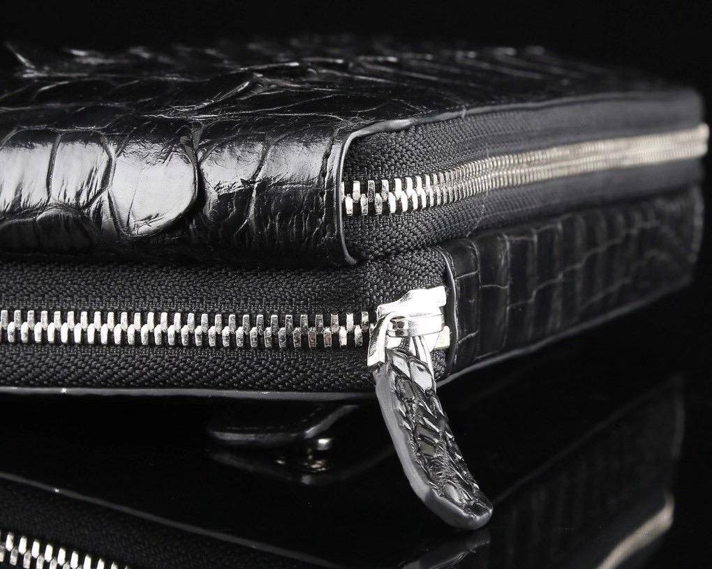 Rossie Viren crocodile leather clutch wallet with large capacity, multi-function design, and credit card storage.