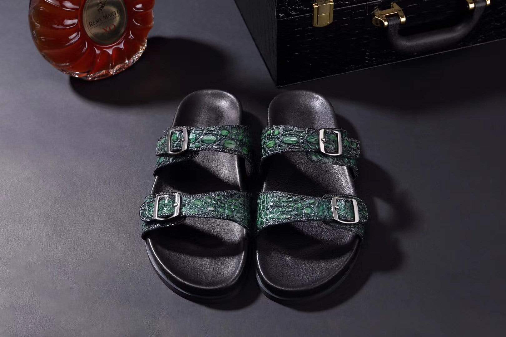 Crocodile Shoes Crocodile Leather Sandals Vintage  Dark Green