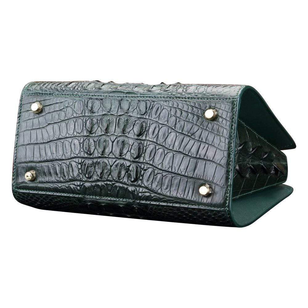 Crocodile leather satchel shoulder bag for women by Rossie Viren, featuring a structured design and elegant shoulder strap.