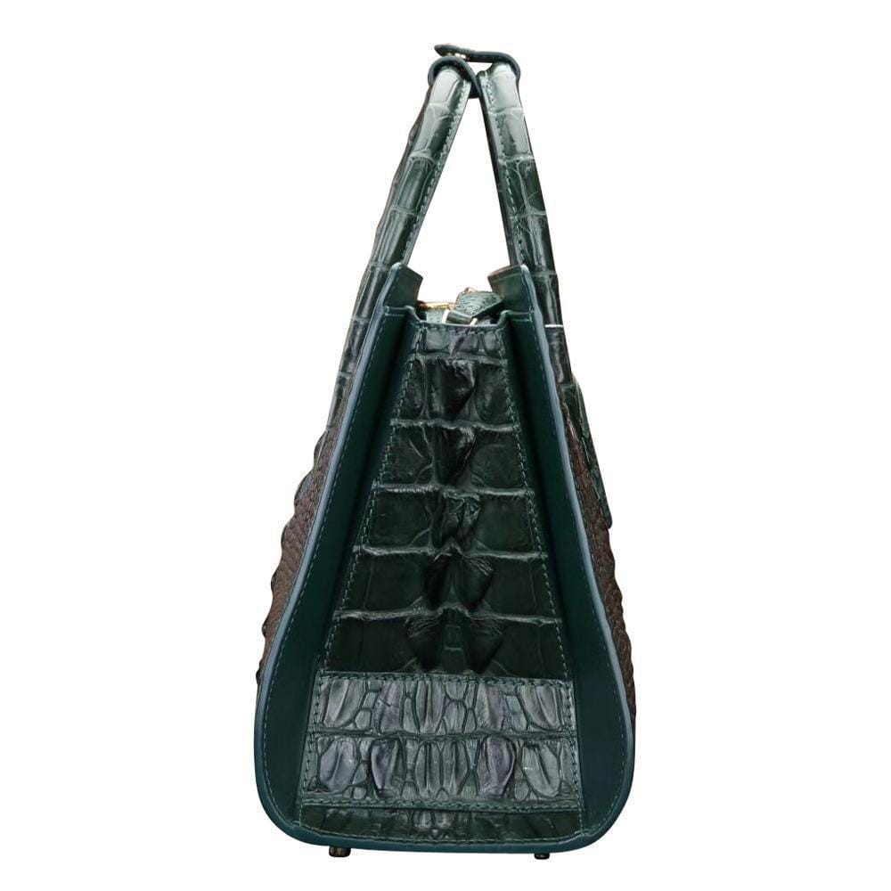 Crocodile leather shoulder handbag for women by Rossie Viren, featuring a structured satchel design with a top handle and shoulder strap.
