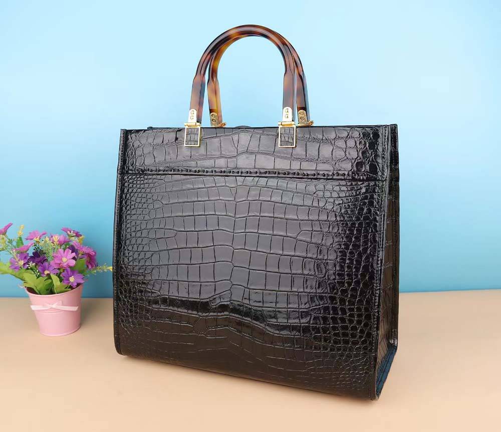 Crocodile Leather Shoppe Tote Bag Medium Black