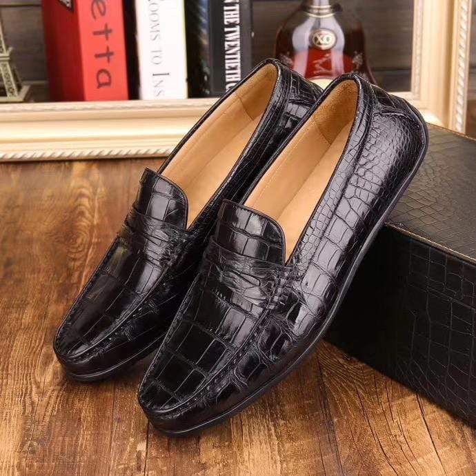 Crocodile Shoes Crocodile Leather Slip On Loafer Shoes Black