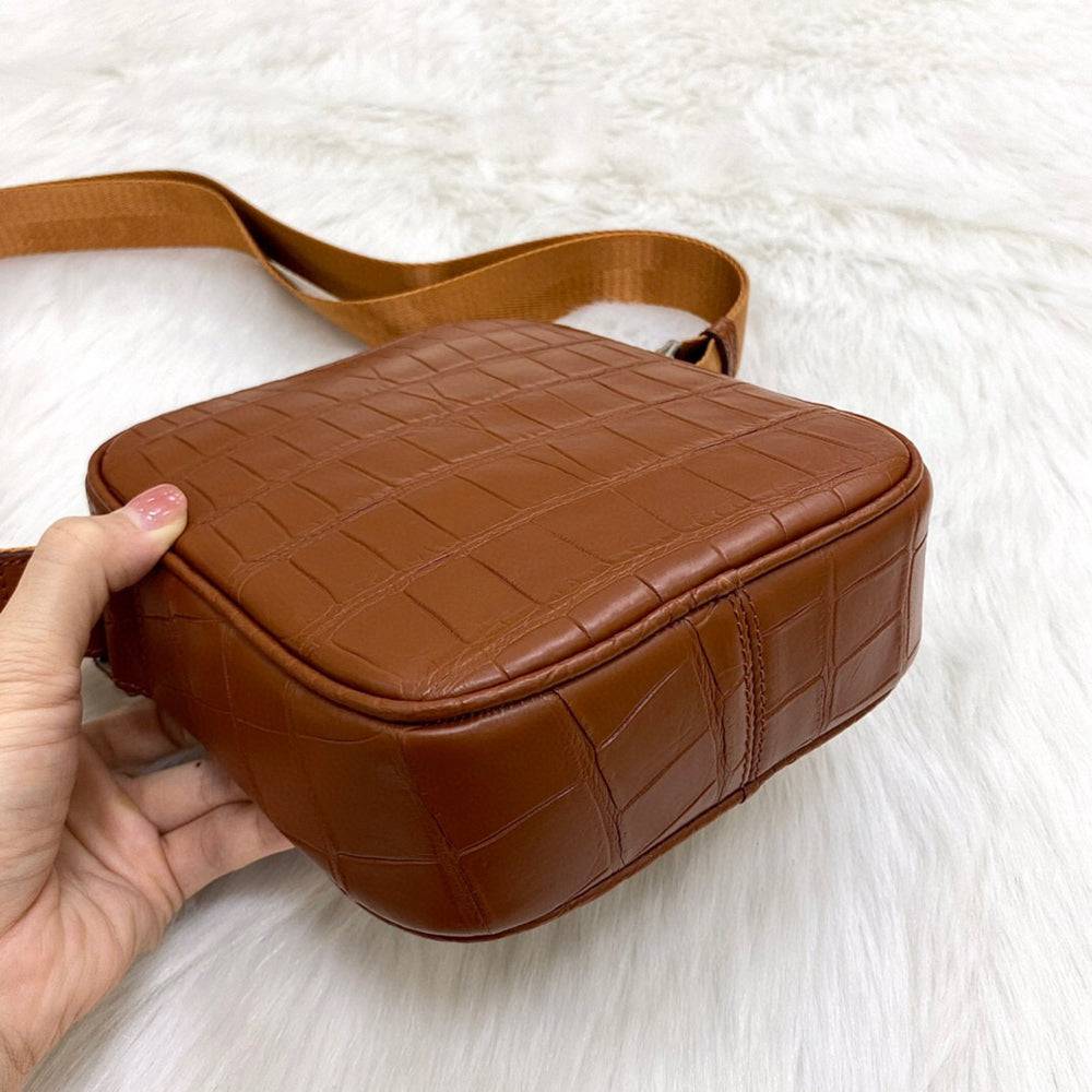 Rossie Viren crocodile leather small crossbody shoulder bag, stylish handbag with textured crocodile pattern.