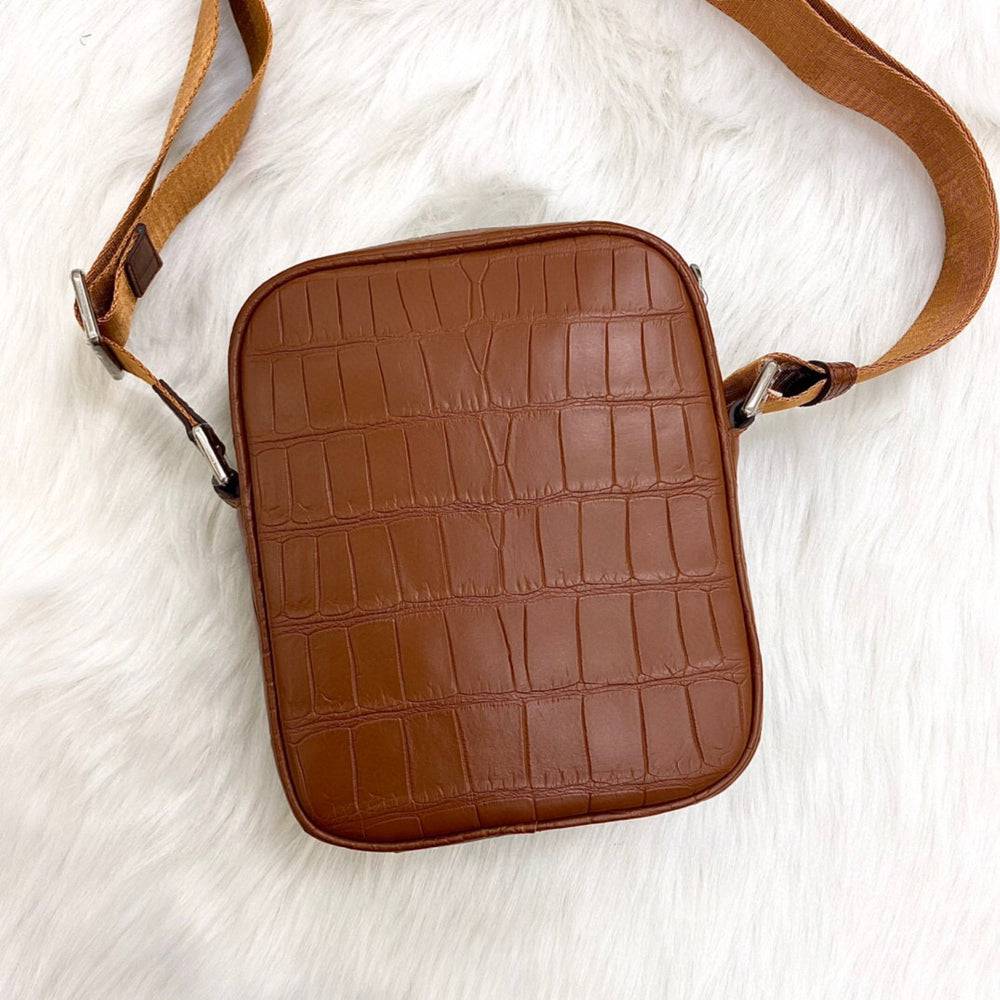 Rossie Viren crocodile leather small crossbody shoulder bag with sleek design and textured crocodile pattern.